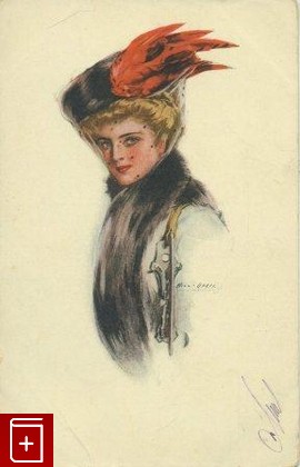 Девушка в шляпе с красным пером, , , , книга, купить,  аннотация, читать: фото №1, старинная открытка, антикварная открытка, дореволюционная открытка