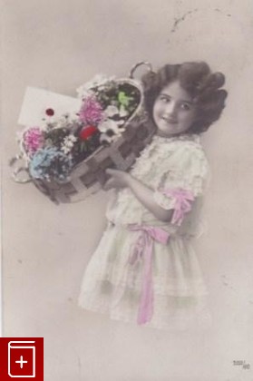 Девочка с корзиной цветов, , , , книга, купить,  аннотация, читать: фото №1, старинная открытка, антикварная открытка, дореволюционная открытка