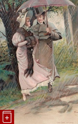 Влюбленная пара с зонтиком у дерева, , , , книга, купить,  аннотация, читать: фото №1, старинная открытка, антикварная открытка, дореволюционная открытка