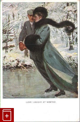 Открытка: Love Lauqhs At Winter, , , , книга, купить,  аннотация, читать: фото №1, старинная открытка, антикварная открытка, дореволюционная открытка