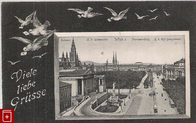Вена Wien R r Universitat, Parlament, Franzens-Ring, , 1907, , книга, купить,  аннотация, читать: фото №1, старинная открытка, антикварная открытка, дореволюционная открытка